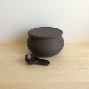 塩壺（匙付き）黒