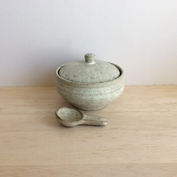 塩壺小（匙付き）白マットB