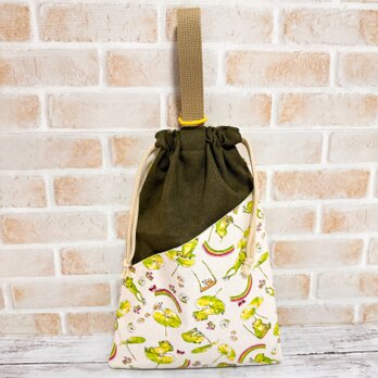 巾着型シューズケース(外ポケット付)　【かえる】