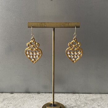 Vintage USA retro gold tone heart pearl pierce