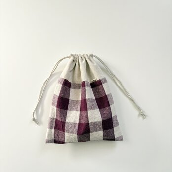 巾着　パープルチェック