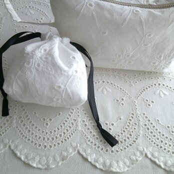 刺繡cotton×linen PouchSet