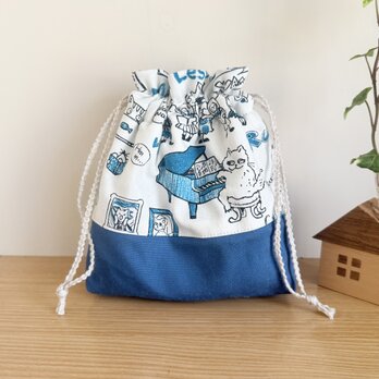 保温保冷シート付き巾着袋・大きめ（おにぎり、ドリンク入れに）猫ちゃん