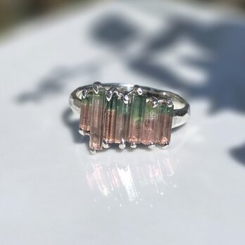 バイカラー　トルマリン　原石のリズム　2.14ct　ツメ留め　シルバーSV925リング