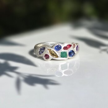 カラフル　カラーストーン　モザイクリング　シルバーSV925