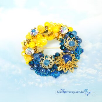 フラワーリースブローチG＊Blue＆Yellow