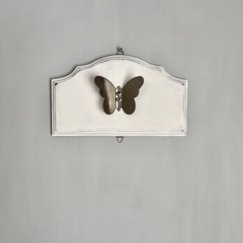 アンティーク バタフライ ウォールフック ステンレス シルバー フック ピュアホワイト 木製 蝶