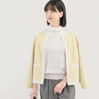 これだけで整う｜洗えるノーカラージャケット バイカラー イエロー｜通勤・卒業式・フォーマル｜CORALIE-2JK-YE