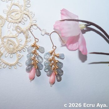 *春がすき*桃珊瑚とモスアクアマリンのピアス