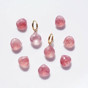 ピンクエピドートインクォーツのマロンカット一粒ピアス　～桜吹雪