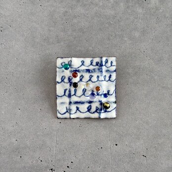 七宝焼ブローチ「手紙（書割　ブルーa)」