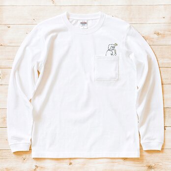 長袖ポケット付Tシャツ『隠れ三色団子』男女兼用 ロンT ホワイト