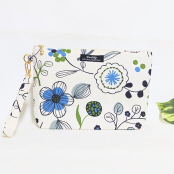 北欧の花 持ち手付きポーチ(生成り)