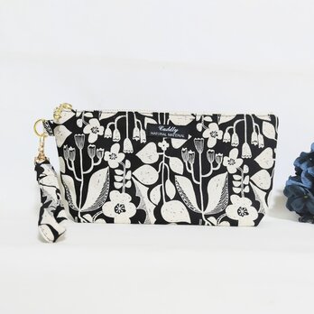 北欧モダンの花 持ち手付きポーチ(中）