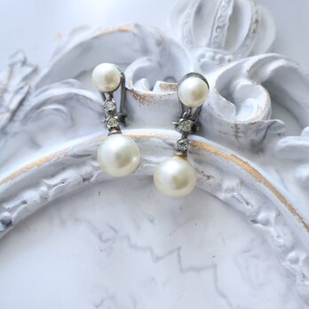 【フランス買付】ヴィンテージ パール＆ラインストーン ドロップイヤリング 1980s