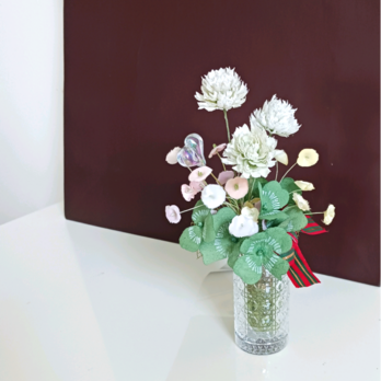 野の花・染め布花の花飾り＊しろつめくさと四つ葉のクローバーの花束