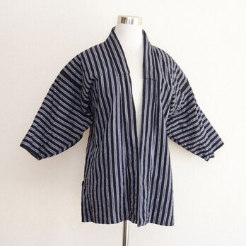 昭和初期〜中期 藍染縞模様 野良着 木綿 ｜ジャケット着用・リメイク素材・舞台衣装に