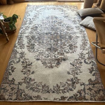 117×214クリーム×グレイ×ブラウン　メダリオン　トルコヴィンテージラグ