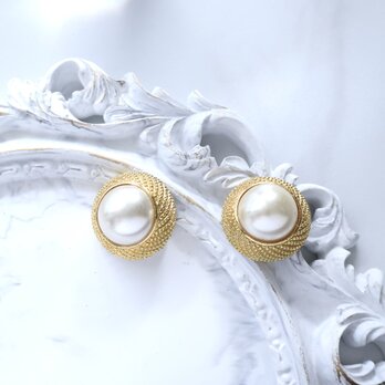 【フランス買付】ヴィンテージ ゴールド×大粒パール ラウンドイヤリング 1980s【1万円以上で送料無料】