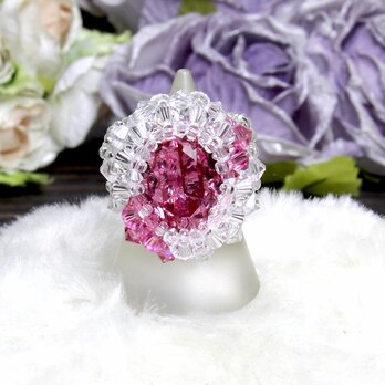 （新作）春姫の煌めき - 大粒スワロとプレシオサの贅沢リング〔スワロ/プレシオサ ビーズリング〕《ビーズアクセサリー》