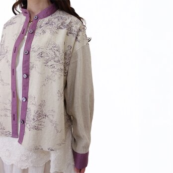 [予約販売] トワルドジュイと葡萄リネンのドロップシャツ - 異国の風景を纏って -*紫外線　冷房 対策にも