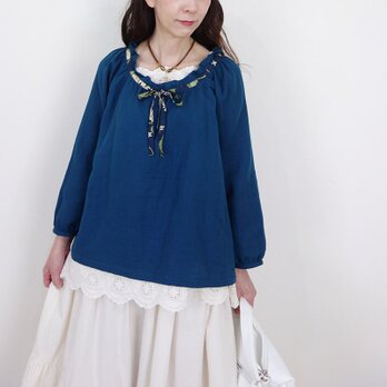 オーシャンブルーWガーゼとリバティ胸リボンプルオーバー - アーカイブ・ライラック -│お花見 ドライブ お出かけ 旅行