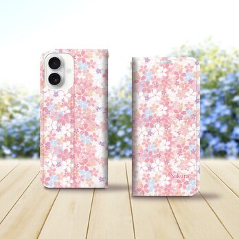 帯なし iPhone 手帳型スマホケース （カメラ穴あり/はめ込みタイプ）【桜・花明かり】