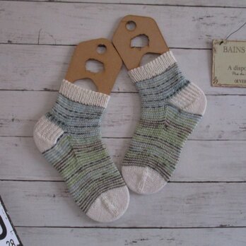 　手編みソックス　冷え対策　ジョグレスストライプ　Opal 5434 & Uni