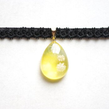 【受注製作】レジンアート　ドロップモチーフとタティングレースとベルベットリボンのチョーカー〈溢れる陽光〉