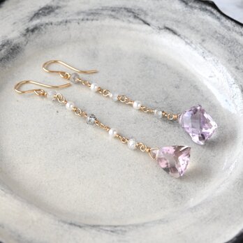 宝石質アメトリンのロングピアス・イヤリング変更可・14kgf