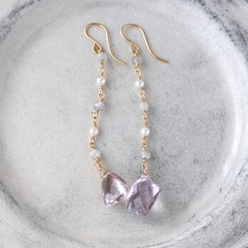 宝石質アメトリンのロングピアス・イヤリング変更可・14kgf