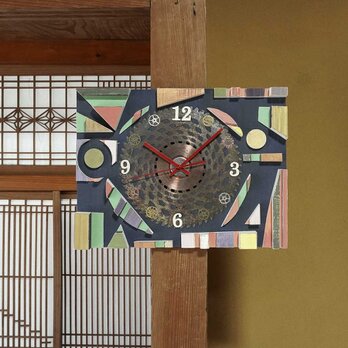 16.9in 43cm オリジナルアート作品をお部屋に　草刈り歯を再利用した時計　古材を再利用した木の壁掛け時計　２２２