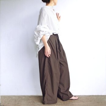 タックギャザーワイドパンツ（ブラウン）