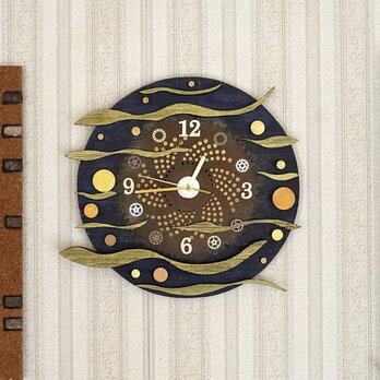 16.9in 43cm オリジナルアート作品をお部屋に　草刈り歯を再利用した時計　古材を再利用した木の壁掛け時計　２１３