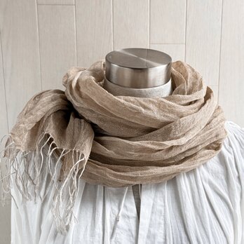 数量限定 上質リネン シングルガーゼのストール　ラテベージュ×亜麻色