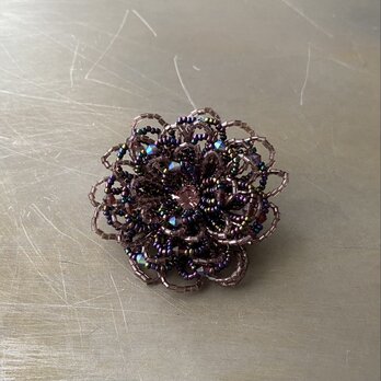 Vintage retro purple beads botanical flower brooch