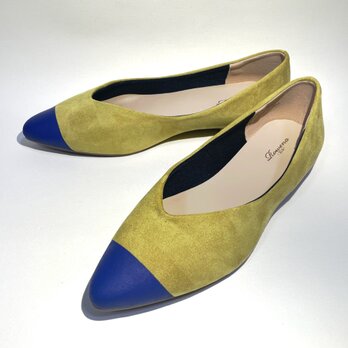 ◆期間限定価格・23.0・23.5cm◆ 小足見えバイカラーパンプス｜マスタード｜トゥカラー12色｜軽量140g