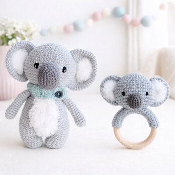 ⭐︎ お買得セット⭐︎あみぐるみ 編みぐるみ コアラ ラトル 出産祝い 女の子 男の子  おもちゃ 子供 誕生日 孫のコピー