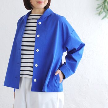 カジュアルすぎない大人のショールカラージャケット 東炊きコットンツイル ショート丈 はおり（ロイヤルブルー）CO14