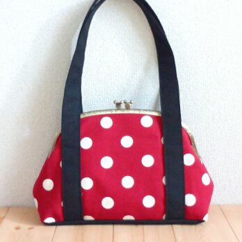 長財布も入る大きめサイズ　ドット帆布のがま口ショルダーバッグ　肩掛け　25cm口金　レッド　670