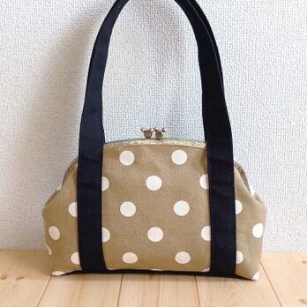 長財布も入る大きめサイズ　ドット帆布のがま口ショルダーバッグ　肩掛け　25cm口金　ベージュ　668