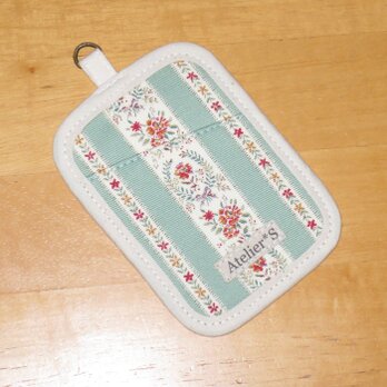 パスケース★花柄ストライプ（グリーン）