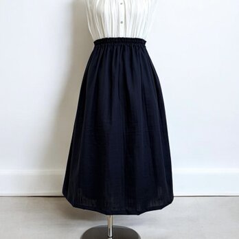 オーガニックWガーゼ◇ミッドナイトブルー◇ギャザースカート◇釜もみ仕立てでふっくら