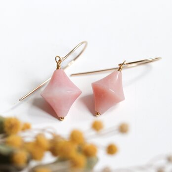 【大人のパステルピンク】陶器のような質感のピンクオパール｜天然石ピアス｜14kgf