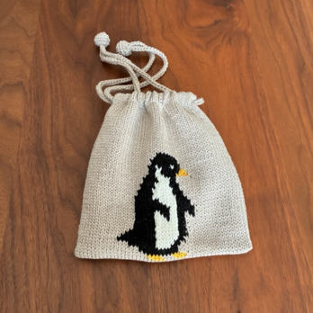 ペンギンの手編み巾着/コットン