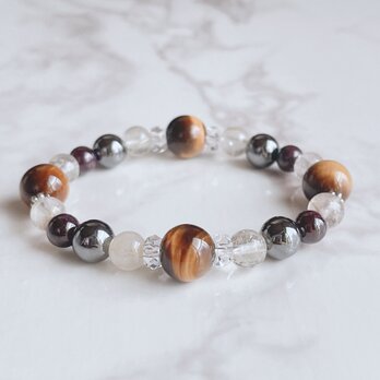 ✦迷いを減らし、決断と行動を後押し◎天然石ブレスレット｜タイガーアイ・ルチルクォーツ・ガーネット No.544