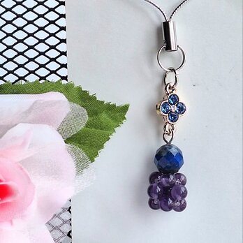 【大人可愛いストラップ】アメジスト ビールボール×ラピスラズリ＊ストラップ＊天然石＊お守りアクセサリー＊天然石ストラップ