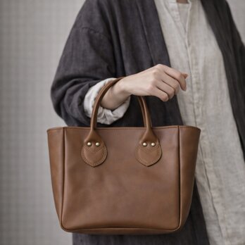 本革 トートバッグ スモールキャリーオールバッグ コニャックブラウン 小さめ 軽量 2way 牛革 シンプル ユニセックス