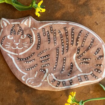 ティーマット  猫さん　柿渋染め