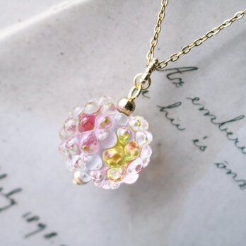 とんぼ玉BUBBLE（ガラス玉）ネックレス／ピンク×イエロー